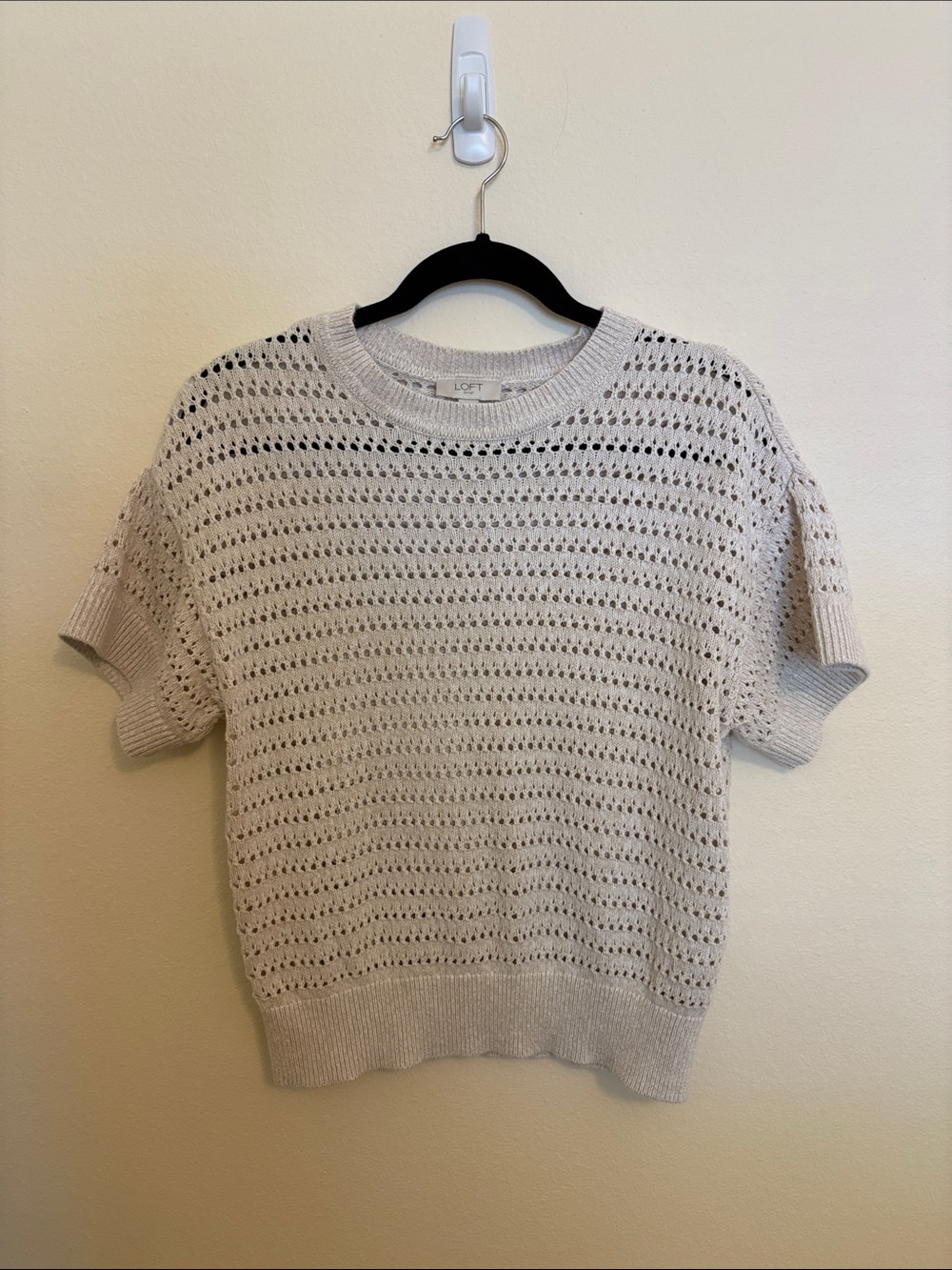 LOFT woman’s  Open-Knit Crewneck Sweater in Light Beige
